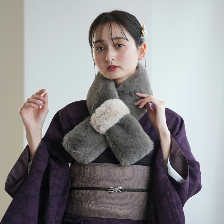 リアルファー ティペット バイカラー 黒 白 グレー ファーティペット 