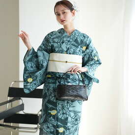 2026再入荷【utatane 浴衣 単品 高級変わり織｜ブルーと鉄紺の桔梗影絵（フリーサイズ）】国産生地・国内染色｜希少図案を現代に復刻｜浴衣（ゆかた）