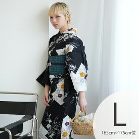 2026再入荷【utatane 浴衣 単品 高級変わり織｜ブラックに松皮菱取と桔梗（Lサイズ）】国産生地・国内染色｜希少図案を現代に復刻｜トールサイズ（165-175cm）｜浴衣（ゆかた）