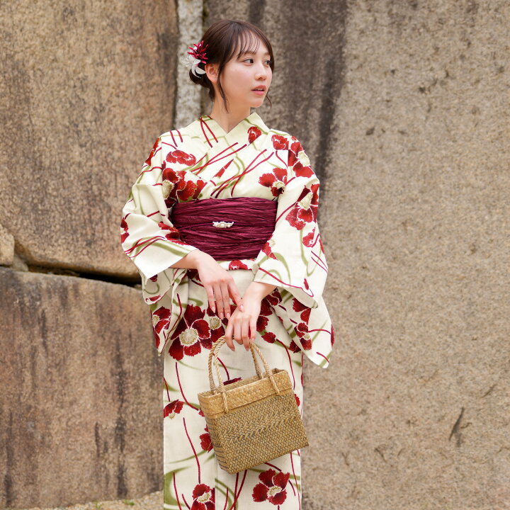 新品 凛花 赤花柄 レディース浴衣 小袋帯セット 浴衣 セット 