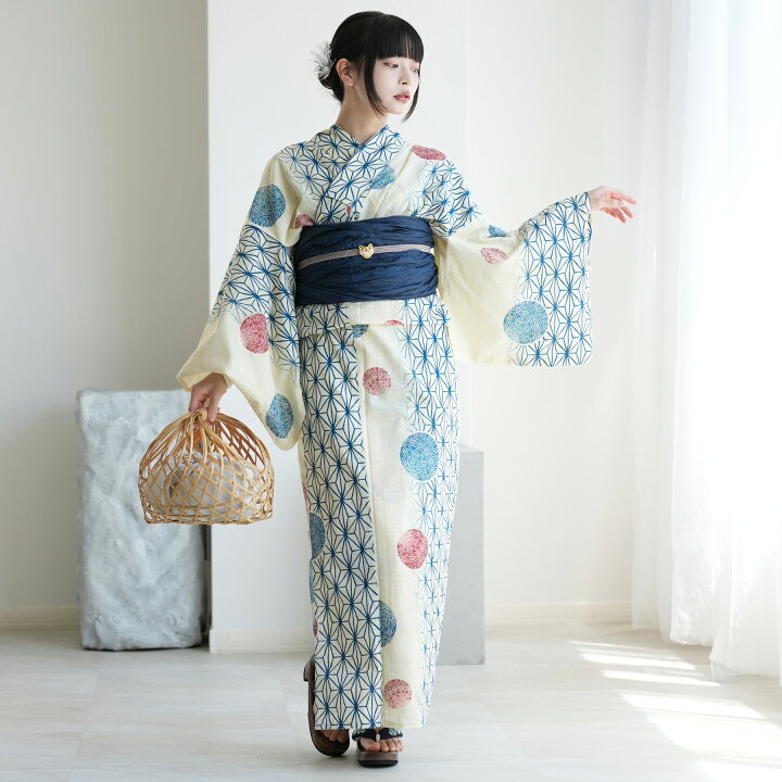楽天市場】【utatane 綿麻 高級変わり織 浴衣3点セット 先染めベージュ 