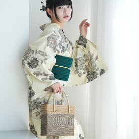 2026新作【utatane 浴衣 3点セット レディース 綿麻 高級変わり織｜先染めベージュ 儚い牡丹（フリーサイズ）】特選・麻混/綿麻｜デパート品質｜浴衣・帯・下駄付き