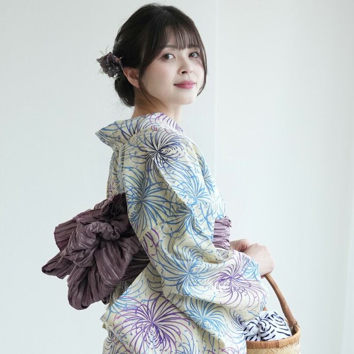 楽天市場】【utatane 綿麻 高級変わり織 浴衣3点セット 先染めベージュ 