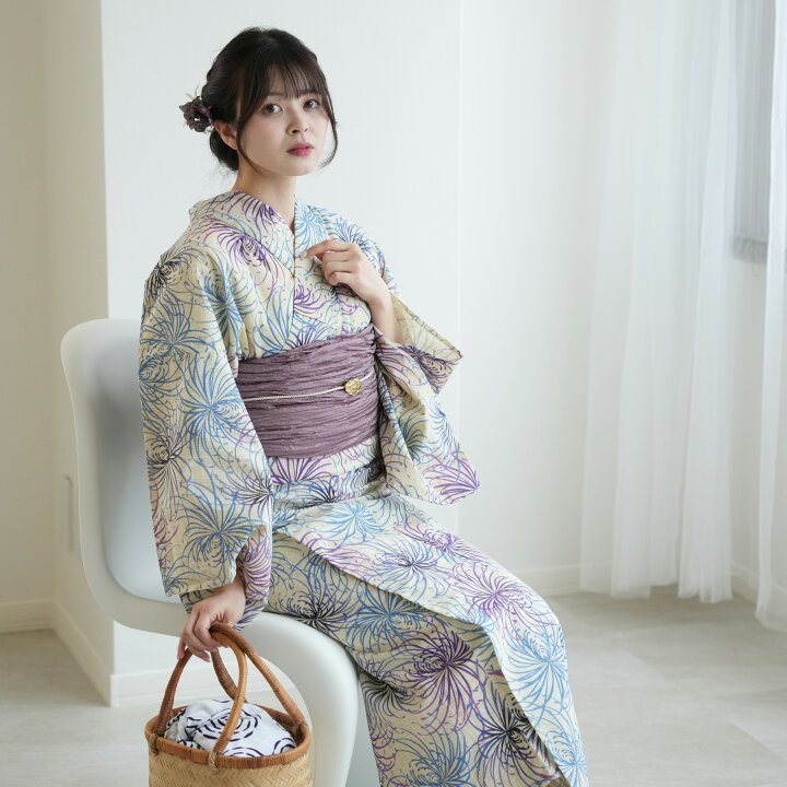 楽天市場】【utatane 綿麻 高級変わり織 浴衣3点セット 先染めベージュ 