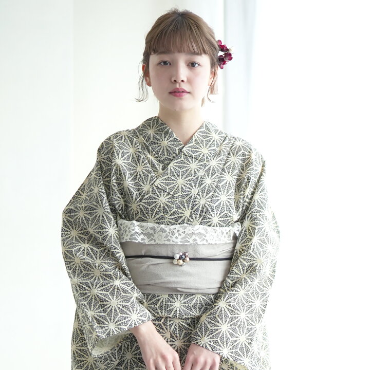 楽天市場】【utatane 綿麻 高級変わり織 浴衣3点セット 先染めベージュ  