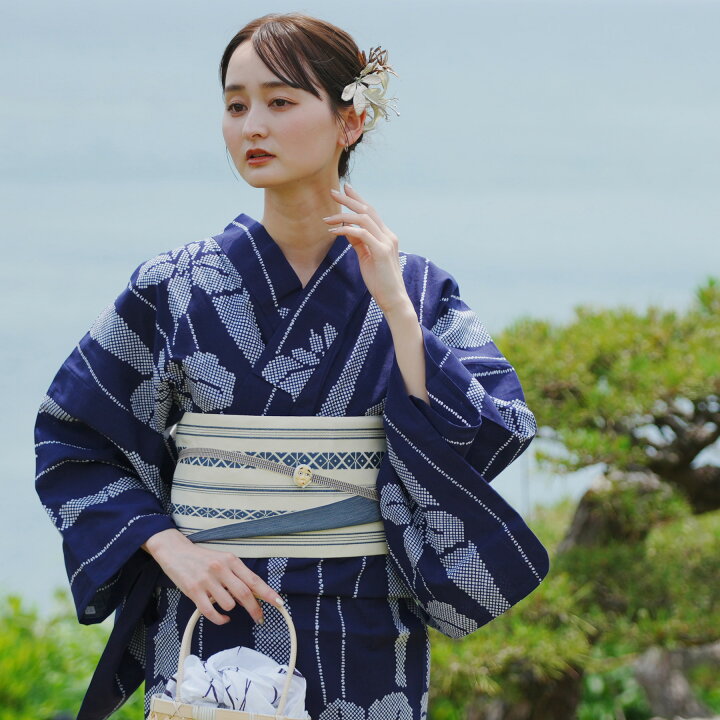 楽天市場】【utatane×注染工房 日本製小幅生地使用 浴衣3点セット 紺色 