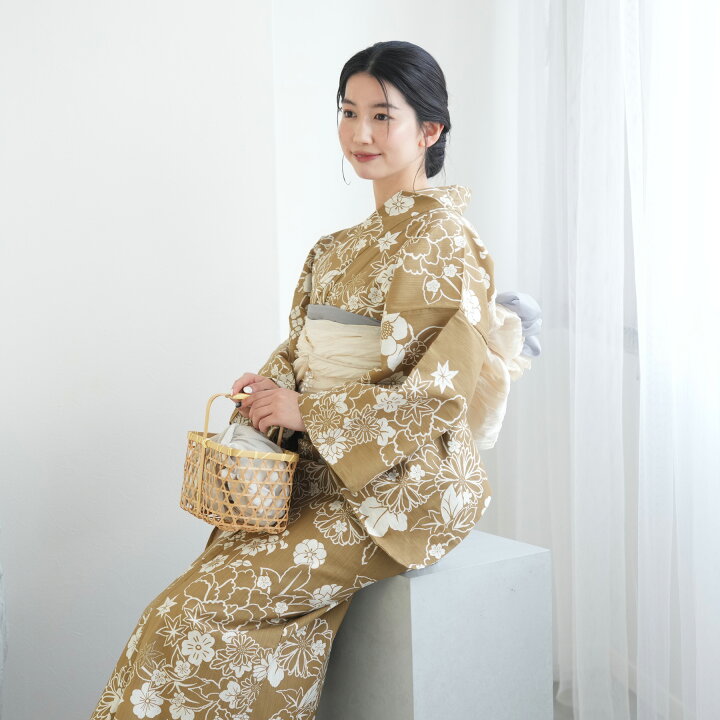 楽天市場】【utatane 高級変わり織 浴衣3点セット オフホワイト 珈琲  