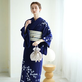 【utatane 京鹿の子絞り/有松染め 浴衣3点セット　紺地にしだれ花】特選シリーズ 伝統工芸 希少 一生もの フリーサイズ 浴衣セット（ゆかた・帯・下駄）ですぐお出かけ 一度袖を通すと忘れらないガーゼのような至極の肌当たり