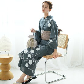 【utatane 京鹿の子絞り/有松染め 綿麻 浴衣3点セット鉄御納戸に梅】特選シリーズ 伝統工芸 希少 一生もの フリーサイズ 浴衣セット（ゆかた・帯・下駄）ですぐお出かけ 一度袖を通すと忘れらないガーゼのような至極の肌当たり
