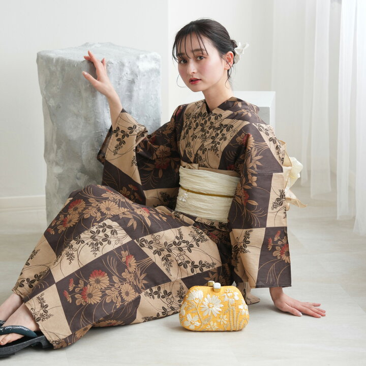 楽天市場】【ニコアンティーク 高級変わり織 浴衣3点セット 珈琲色の 