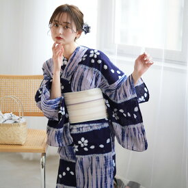 【utatane 有松絞り 浴衣3点セット 彩綿絽 藍色のさくら筋古典】特選シリーズ 伝統工芸 国内縫製 手縫い併用希少 一生もの フリーサイズ 紗献上 単衣帯 浴衣セット（ゆかた・帯・下駄）ですぐお出かけ 一度袖を通すと忘れらないガーゼのような至極の肌当たり