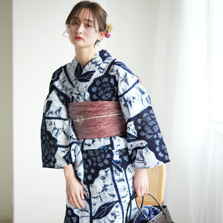 楽天市場】【utatane 有松絞り 浴衣3点セット 綿麻 白と濃紺の向日葵  