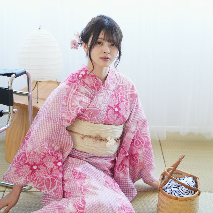 楽天市場】【utatane 有松絞り 浴衣3点セット 桃花色のかわいい花  