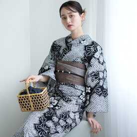 【utatane 有松絞り 浴衣3点セット 黒地に花露】特選シリーズ 伝統工芸 国内縫製 手縫い併用希少 一生もの フリーサイズ 小袋帯 浴衣セット（ゆかた・帯・下駄）ですぐお出かけ 一度袖を通すと忘れらないガーゼのような至極の肌当たり