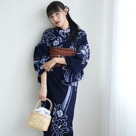 【utatane 有松絞り 浴衣3点セット 絞り 名桐商店/ 染色 北條染工/生地 知多木綿 巻き上げ入り縫い絞り 流れる椿 紺】極み 伝統工芸 日本製 手縫い併用 希少 フリーサイズ 浴衣セット（ゆかた・帯・下駄）一度袖を通すと忘れらないガーゼのような至極の肌当たり