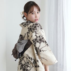 【utatane×注染工房 日本製小幅生地使用 浴衣3点セット 染めベージュにブラウンの小菊 】特選シリーズ 注染 本染め にじみ 手染め ぼかし フリーサイズ 浴衣セット（ゆかた・帯・下駄）ですぐお出かけ 日本製 国産 手縫い併用国内縫製 奈良の職人さんの手染め