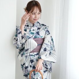 【utatane 高級変わり織 浴衣3点セット 杢ベージュに涼しげ菖蒲とアザミ】ここでしか買えない昭和初期アンティーク復刻版 フリーサイズ 浴衣セット（ゆかた・帯・下駄）ですぐお出かけ 上質 うたたね 国産生地 国内染色