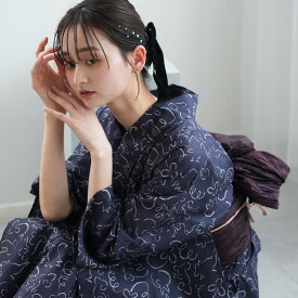 【ニコアンティーク 高級変わり織 浴衣3点セット 紺地に干支】みんなと違う浴衣を着よう！個性派きものブランドNicoAntique フリーサイズ 浴衣セット（ゆかた・帯・下駄）ですぐお出かけ ニュアンスカラーレトロ 上質 うたたね 国産生地 国内染色
