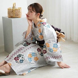 【utatane 高級変わり織 浴衣3点セット 灰青の霧と梅雪輪】ここでしか買えない昭和初期アンティーク復刻版 フリーサイズ 浴衣セット（ゆかた・帯・下駄）ですぐお出かけ 上質 うたたね 国産生地 国内染色