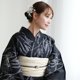 【utatane 高級変わり織 浴衣3点セット 濃紺地にしだれ柳と小舟】ここでしか買えない昭和初期アンティーク復刻版 フリーサイズ 浴衣セット（ゆかた・帯・下駄）ですぐお出かけ 上質 うたたね 国産生地 国内染色