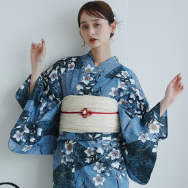 【utatane 高級変わり織 浴衣3点セット 鈍青と緑の砂よろけに桔梗】ここでしか買えない昭和初期アンティーク復刻版 フリーサイズ 浴衣セット（ゆかた・帯・下駄）ですぐお出かけ 上質 うたたね 国産生地 国内染色