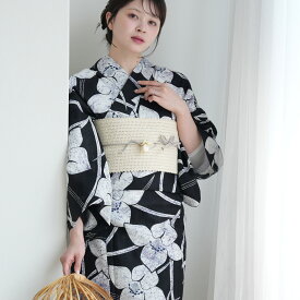 2026新作【utatane 浴衣 3点セット レディース 高級変わり織｜紺地にろうけつ寄せの古典花 薄涼（フリーサイズ）】国産生地・国内染色｜希少図案を現代に復刻｜浴衣・帯・下駄付き
