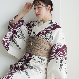2026新作【utatane 浴衣 3点セット レディース 高級変わり織｜紫の染め分けしだれ藤（フリーサイズ）】国産生地・国内染色｜希少図案を現代に復刻｜浴衣・帯・下駄付き