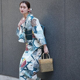 2026新作【utatane 浴衣 3点セット レディース 高級変わり織｜ターコイズ籠目とモダン渦巻（フリーサイズ）】国産生地・国内染色｜希少図案を現代に復刻｜浴衣・帯・下駄付き