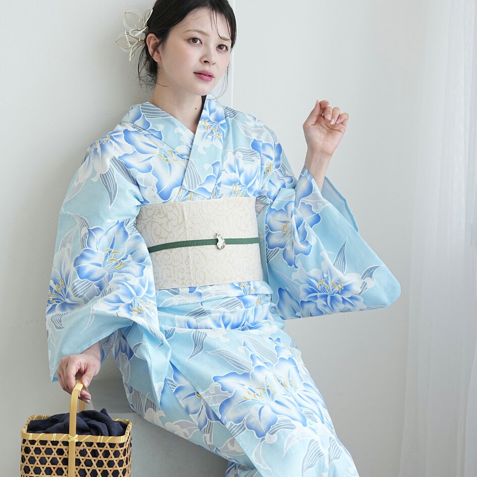 百合や桜 牡丹など様 な花が織られた袋帯 着物 洗える 着物 袷 2点セット WA・KKA ワンタッチ京袋帯 ROCCA 六花 プレタ お仕立て上がり 着物 簡単 作り帯 洗える 袷 あわせ 名古屋帯セット セット レディース M L ポリエステル おしゃれ かわいい きもの 女性 京都