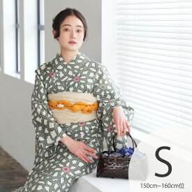 【20％OFF】【utatane 高級変わり織 浴衣3点セット グリーンの広がる菊】ここでしか買えない昭和初期アンティーク復刻版 プチサイズ（150-160cm）Sサイズ 浴衣セット（ゆかた・帯・下駄） ニュアンスカラーレトロ うたたね 上質 国産生地 国内染色 低身長コーデ