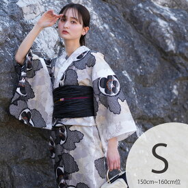 【70％OFF】【utatane 高級変わり織 浴衣3点セット モダンブラックの梅と雲取】ここでしか買えない昭和初期アンティーク復刻版 プチサイズ（150-160cm）Sサイズ 浴衣セット（ゆかた・帯・下駄）うたたね 上質 国産生地 国内染色 低身長コーデ