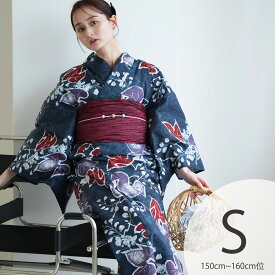 2026新作【utatane 浴衣 3点セット レディース 高級変わり織｜葡萄葉の夜想・ローケツ風（Sサイズ）】国産生地・国内染色｜希少図案を現代に復刻｜プチサイズ（150-160cm）｜浴衣・帯・下駄付き