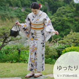 【utatane 高級変わり織 浴衣3点セット からしの百合片寄せ】ここでしか買えない昭和初期アンティーク復刻版 ゆったりサイズ（ヒップ約130cm位まで対応）3Lサイズ 浴衣セット（ゆかた・帯・下駄）うたたね 上質 国産生地 国内染色