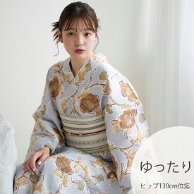 【utatane 高級変わり織 浴衣3点セット ブルーグレーに椿唐草】ここでしか買えない昭和初期アンティーク復刻版 ゆったりサイズ（ヒップ約130cm位まで対応）3Lサイズ 浴衣セット（ゆかた・帯・下駄）うたたね 上質 国産生地 国内染色