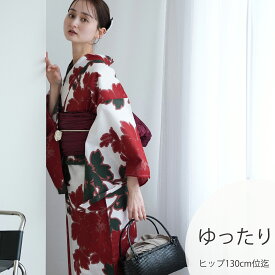 2026新作【utatane 浴衣 3点セット レディース 高級変わり織｜緋の記憶・大輪更紗（3Lサイズ）】国産生地・国内染色｜希少図案を現代に復刻｜ゆったりサイズ（ヒップ約130cm位まで対応）｜浴衣・帯・下駄付き