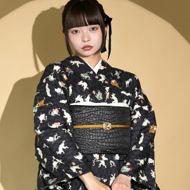 2026新作【ニコアンティーク 着物 単品 レディース 単衣｜戯画日和（フリーサイズ）】数量限定｜国産・日本製｜個性的 レトロ｜フリーサイズ（155-166cm）｜単衣着物 ファブリック着物 街着 ひとえ カジュアル｜浴衣（ゆかた）としても｜春 夏 秋［Nico@ntique］
