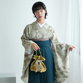 【70％OFF】【ひよこ商店 袴 2点セット モスグリーン松文様】二尺袖着物 はかま 着物セット 販売 卒業式 大学生 専門学生 レディース 女性 大人 袴91cm（身長153-158cm）重ね衿縫い付済