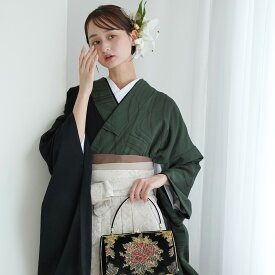 【utatane 袴 2点セット 半身 流水グリーン×ブラック】二尺袖着物 はかま 着物セット 販売 卒業式 大学生 専門学生 レディース 女性 大人 袴91cm（身長153-158cm） 重ね衿縫い付済 緑 ベージュ 黒 アシンメトリー