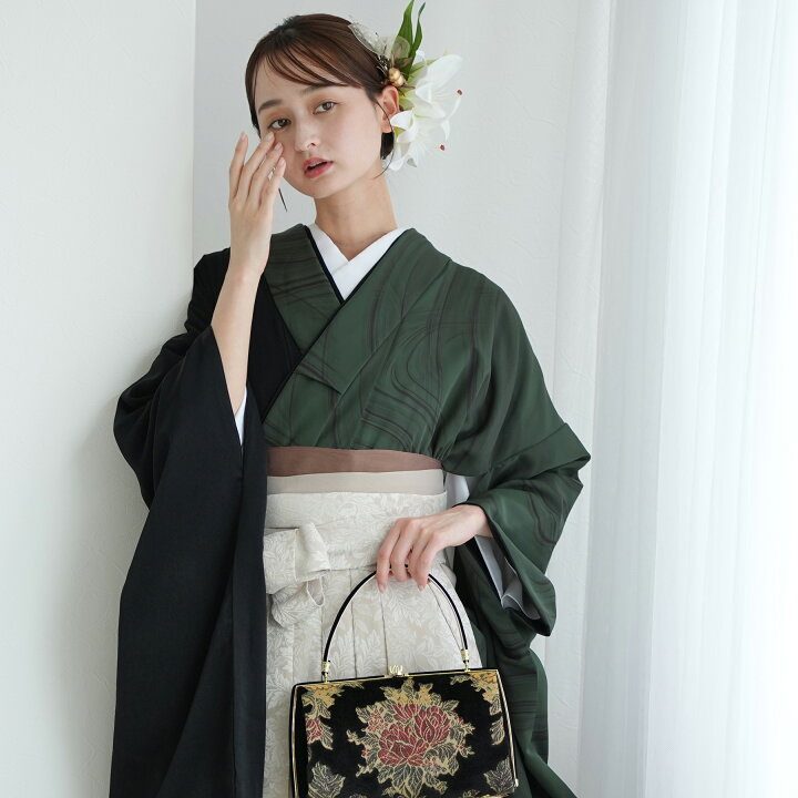 楽天市場】【utatane 袴 2点セット 半身 流水グリーン×ブラック】二尺 