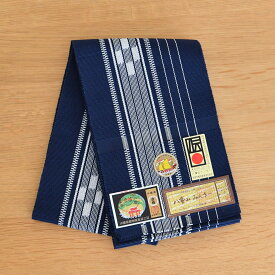 【八重山みんさー ミンサー半幅帯 単品 草木染　ネイビー　白】手織り 沖縄県指定伝統工芸品 石垣島 ミンサー織り 絣 八重山 琉球 半巾帯 単衣帯 浴衣 ゆかた 夏着物 木綿 年中使える