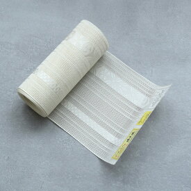 【utatane×井上絹織 博多織 紗 四寸単帯 正絹 七宝に宝尽くし献上　純白】 日本製 国産 本場筑前博多織 博多帯 博多献上 半幅帯 細帯 ひとえ帯 本筑 シルク 浴衣 夏着物 証紙付き