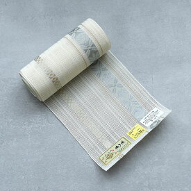 【utatane×井上絹織 博多織 紗 四寸単帯 正絹 七宝に宝尽くし献上　白×水色】 日本製 国産 本場筑前博多織 博多帯 博多献上 半幅帯 細帯 ひとえ帯 本筑 シルク 浴衣 夏着物 証紙付き