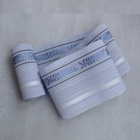 【utatane×井上絹織 博多織 紗 四寸単帯 正絹 下り藤献上　ブルー】 日本製 国産 本場筑前博多織 博多帯 博多献上 半幅帯 細帯 ひとえ帯 本筑 シルク 浴衣 夏着物 証紙付き