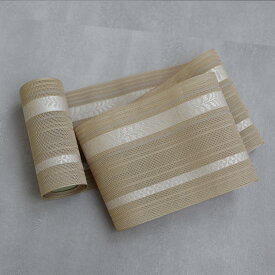 【utatane×井上絹織 博多織 紗 四寸単帯 正絹 下り藤献上　ベージュ】 日本製 国産 本場筑前博多織 博多帯 博多献上 半幅帯 細帯 ひとえ帯 本筑 シルク 浴衣 夏着物 証紙付き