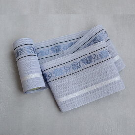 【utatane×井上絹織 博多織 紗 四寸単帯 正絹 なでしこ献上　ブルー】 日本製 国産 本場筑前博多織 博多帯 博多献上 半幅帯 細帯 ひとえ帯 本筑 シルク 浴衣 夏着物 証紙付き