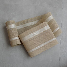 【utatane×井上絹織 博多織 紗 四寸単帯 正絹 なでしこ献上　ベージュ】 日本製 国産 本場筑前博多織 博多帯 博多献上 半幅帯 細帯 ひとえ帯 本筑 シルク 浴衣 夏着物 証紙付き