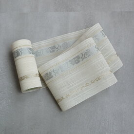 【utatane×井上絹織 博多織 紗 四寸単帯 正絹 なでしこ献上　白×水色】 日本製 国産 本場筑前博多織 博多帯 博多献上 半幅帯 細帯 ひとえ帯 本筑 シルク 浴衣 夏着物 証紙付き