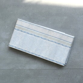 【utatane×井上絹織　博多織　小袋帯　正絹 ホワイト　ブルー】日本製　国産　本場筑前博多織　博多帯　博多献上 半幅帯　細帯 本筑　シルク　浴衣　紬　小紋　着物　証紙付き