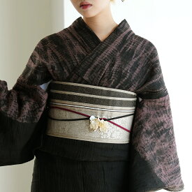 【utatane×井上絹織　博多織　小袋帯　正絹 ベージュ】日本製　国産　本場筑前博多織　博多帯　博多献上 半幅帯　細帯 本筑　シルク　浴衣　紬　小紋　着物　証紙付き