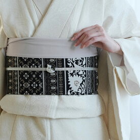 【utatane 博多織 小袋帯 長尺 正絹 リバーシブル インド更紗献上 ブラウン×ベージュ】日本製 国産 本場筑前博多織 博多帯 半幅帯 細帯 紋小巾袋帯 本筑 シルク オールシーズン 浴衣 紬 小紋 着物 証紙付き